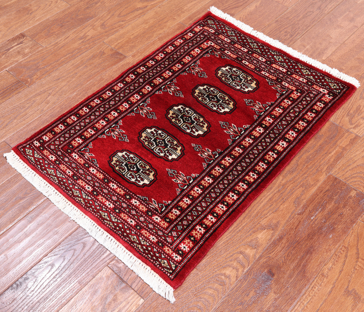 Red Bokhara Hand-Knotted Wool Rug - 2' 0" X 2' 10"