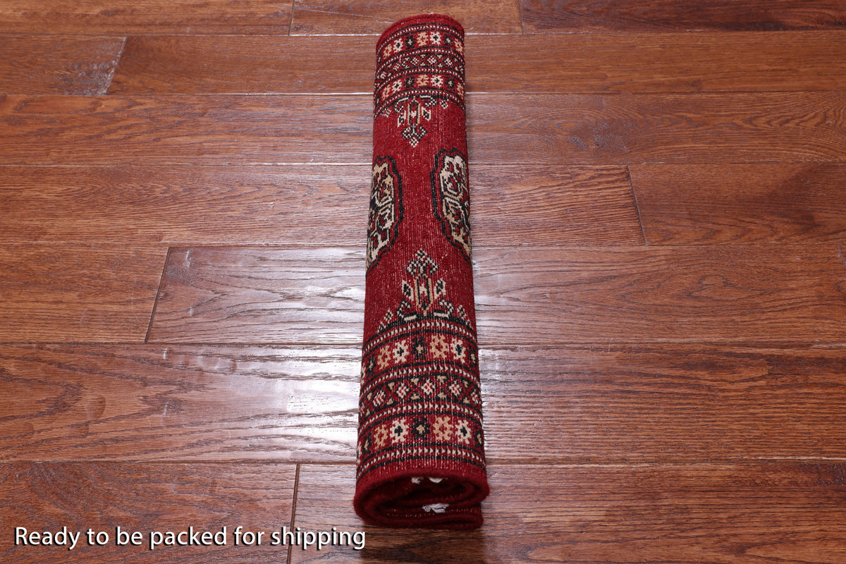 Red Bokhara Hand-Knotted Wool Rug - 2' 0" X 2' 10"