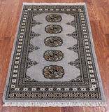 Grey Bokhara Handmade Wool Rug - 2' 0" X 3' 3"