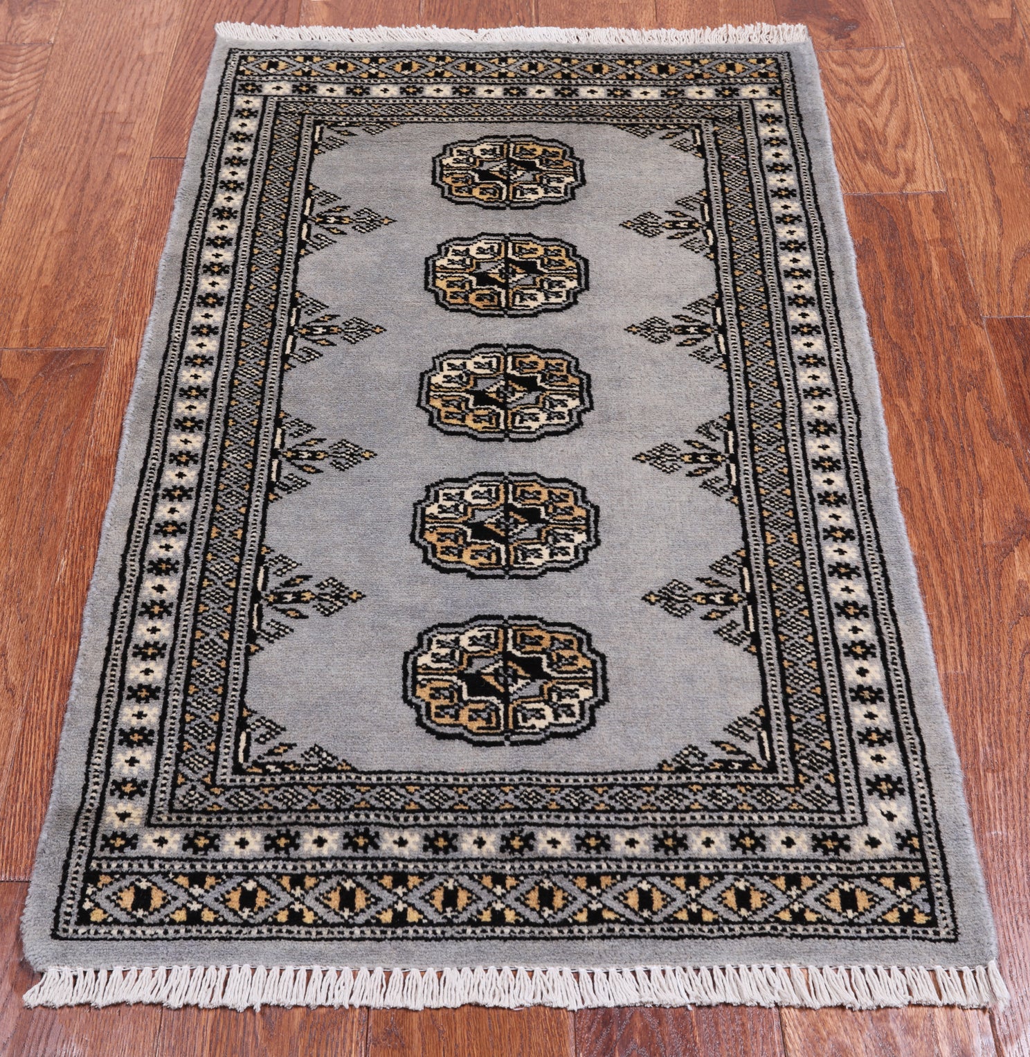 Grey Bokhara Handmade Wool Rug - 2' 0" X 3' 3"