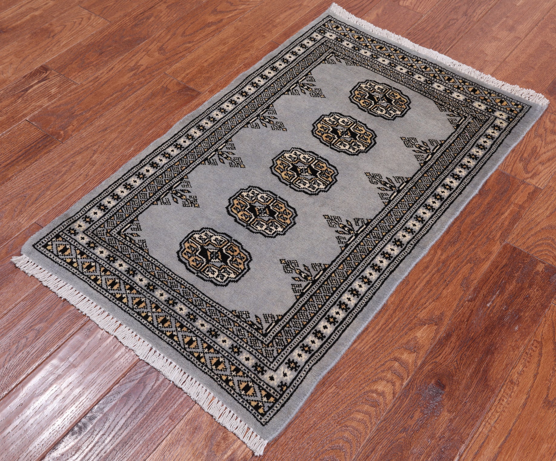 Grey Bokhara Handmade Wool Rug - 2' 0" X 3' 3"