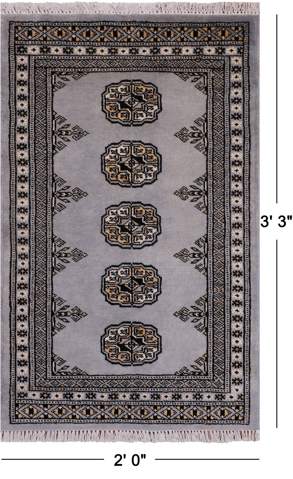 Grey Bokhara Handmade Wool Rug - 2' 0" X 3' 3"