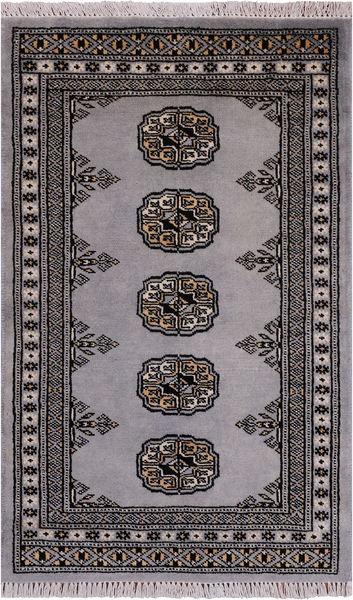 Grey Bokhara Handmade Wool Rug - 2' 0" X 3' 3"