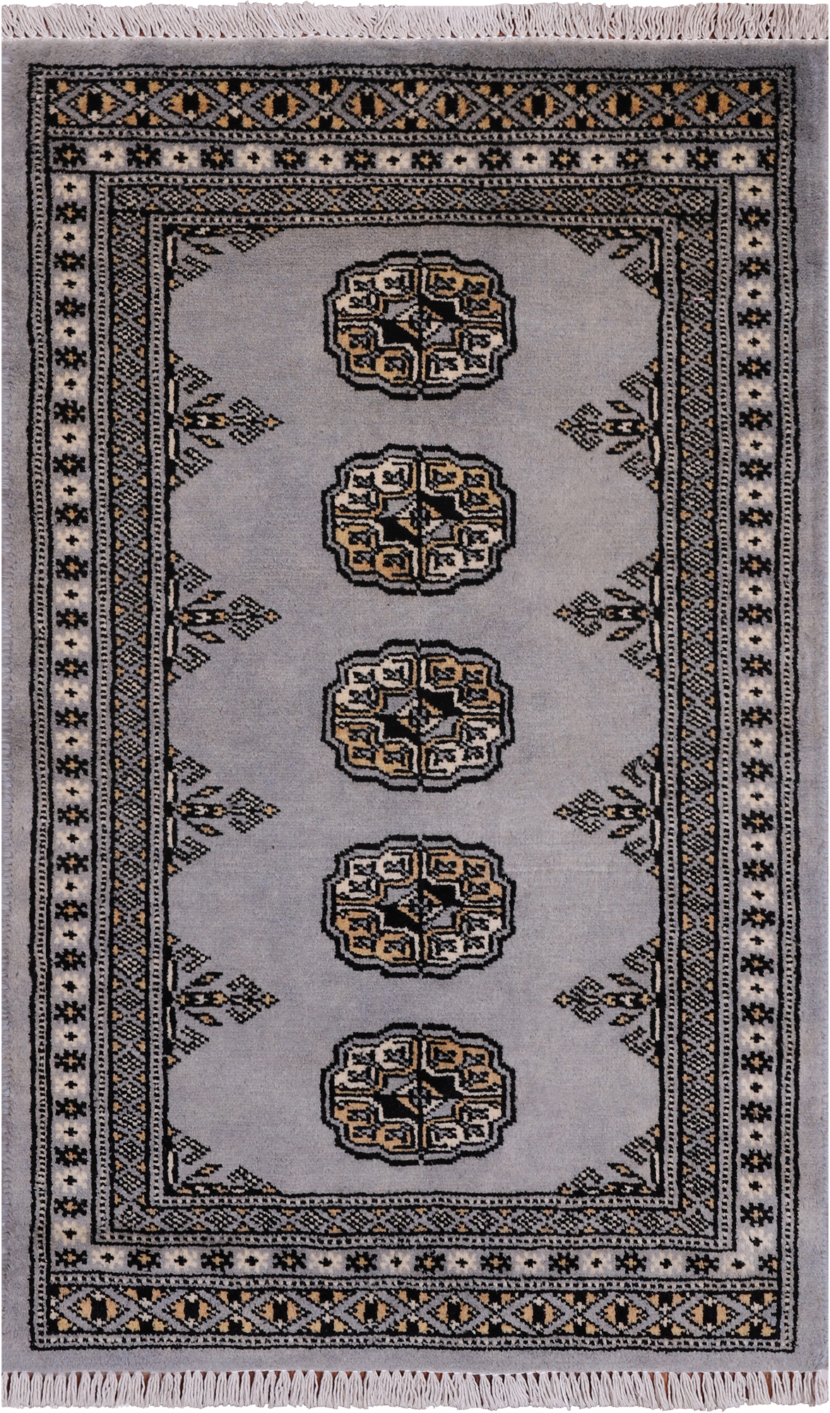 Grey Bokhara Handmade Wool Rug - 2' 0" X 3' 3"