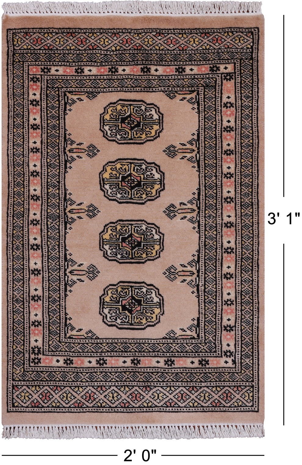 Beige Bokhara Hand Knotted Wool Rug - 2' 0" X 3' 1"