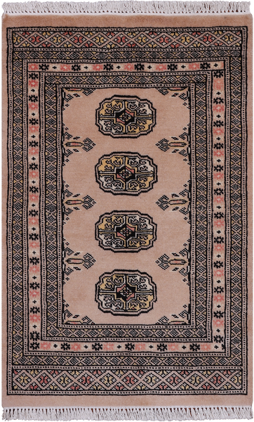 Beige Bokhara Hand Knotted Wool Rug - 2' 0" X 3' 1"