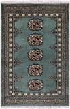 Green Bokhara Hand Knotted Wool Rug - 2' 1" X 3' 1"