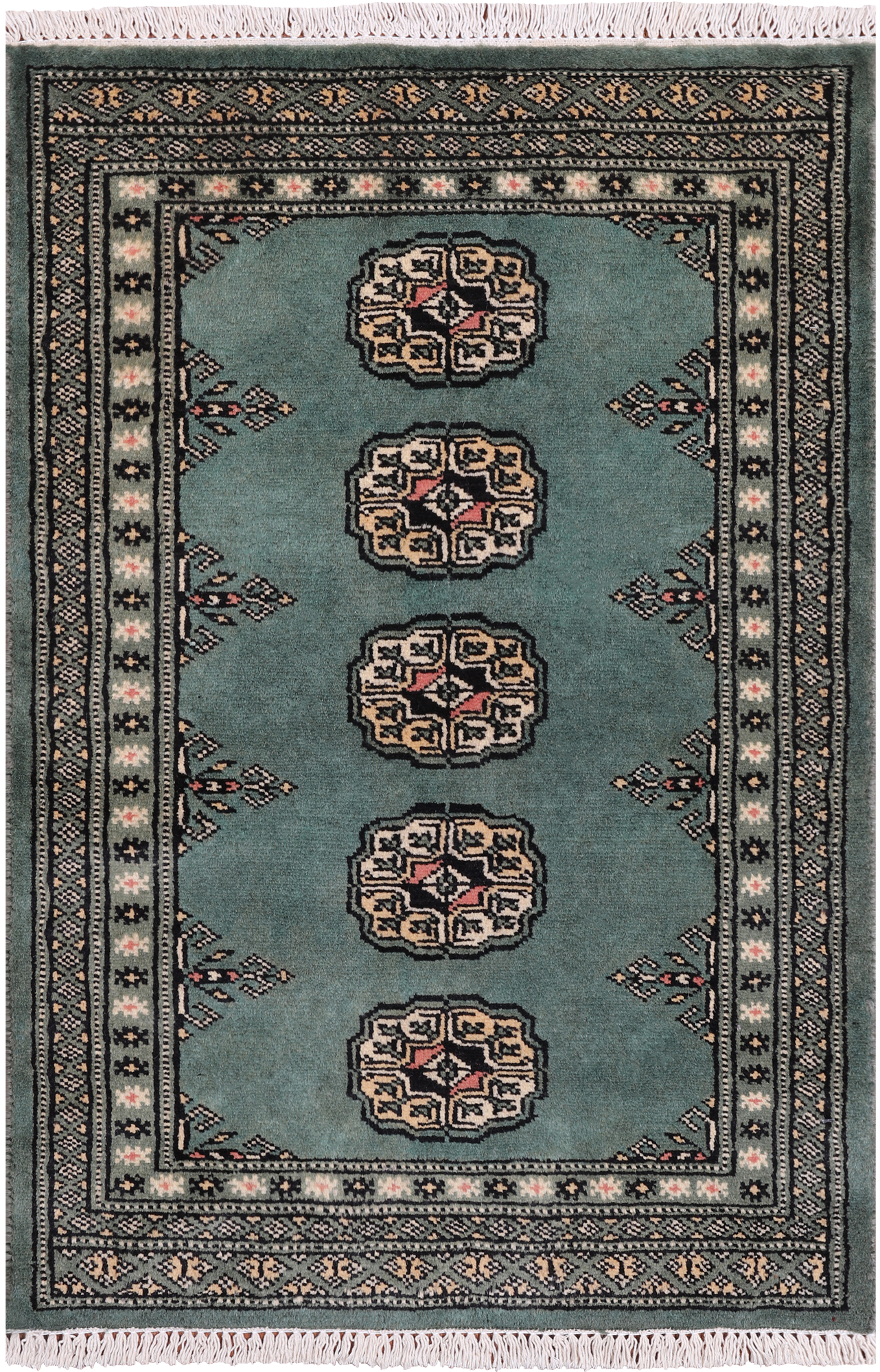 Green Bokhara Hand Knotted Wool Rug - 2' 1" X 3' 1"