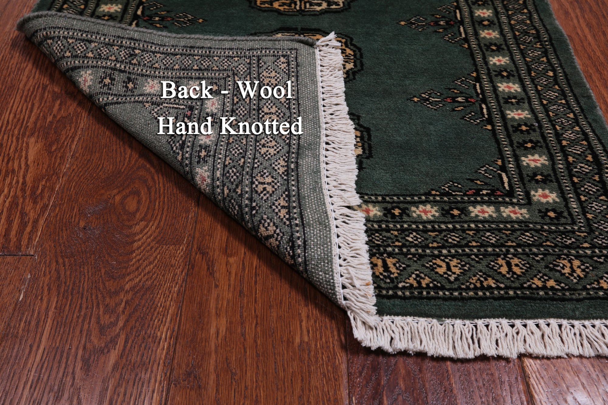 Green Bokhara Hand Knotted Wool Rug - 2' 1" X 3' 1"