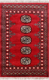 Red Bokhara Hand Knotted Wool Rug - 2' 0" X 3' 0"