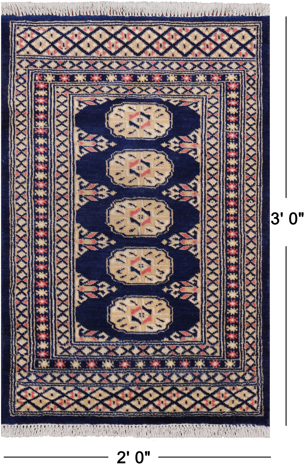 Navy Blue Bokhara Hand-Knotted Wool Rug - 2' 0" X 3' 0"