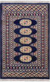 Navy Blue Bokhara Hand-Knotted Wool Rug - 2' 0" X 3' 0"