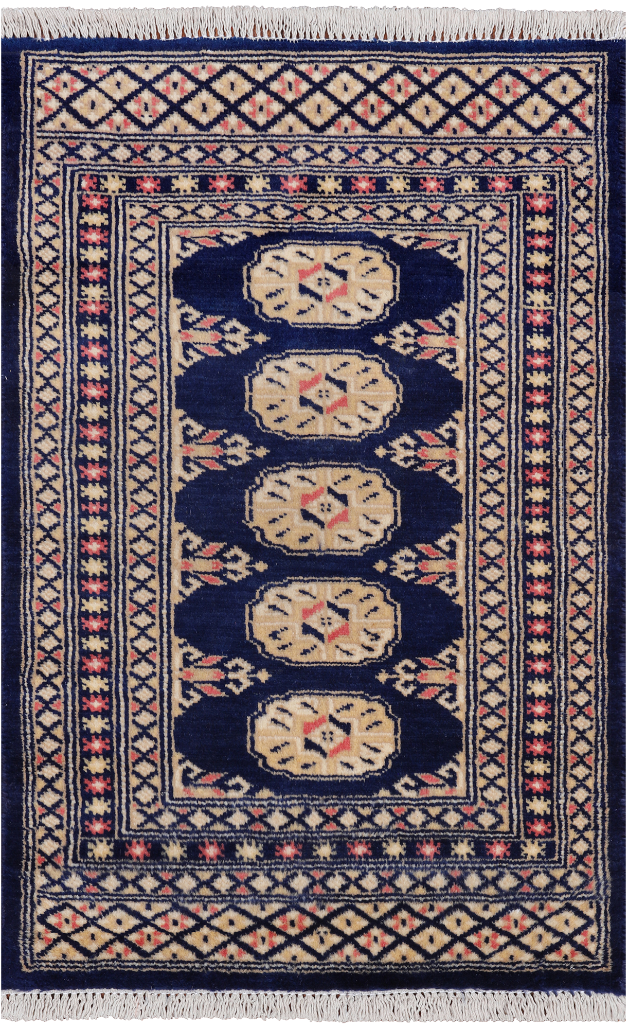 Navy Blue Bokhara Hand-Knotted Wool Rug - 2' 0" X 3' 0"