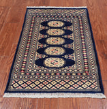 Navy Blue Bokhara Hand-Knotted Wool Rug - 2' 0" X 3' 0"