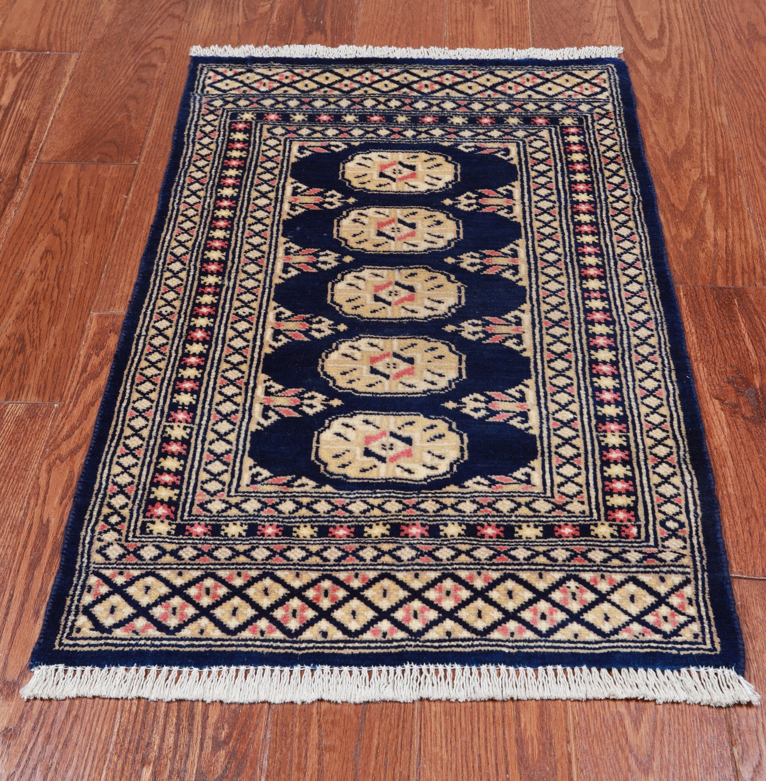 Navy Blue Bokhara Hand-Knotted Wool Rug - 2' 0" X 3' 0"