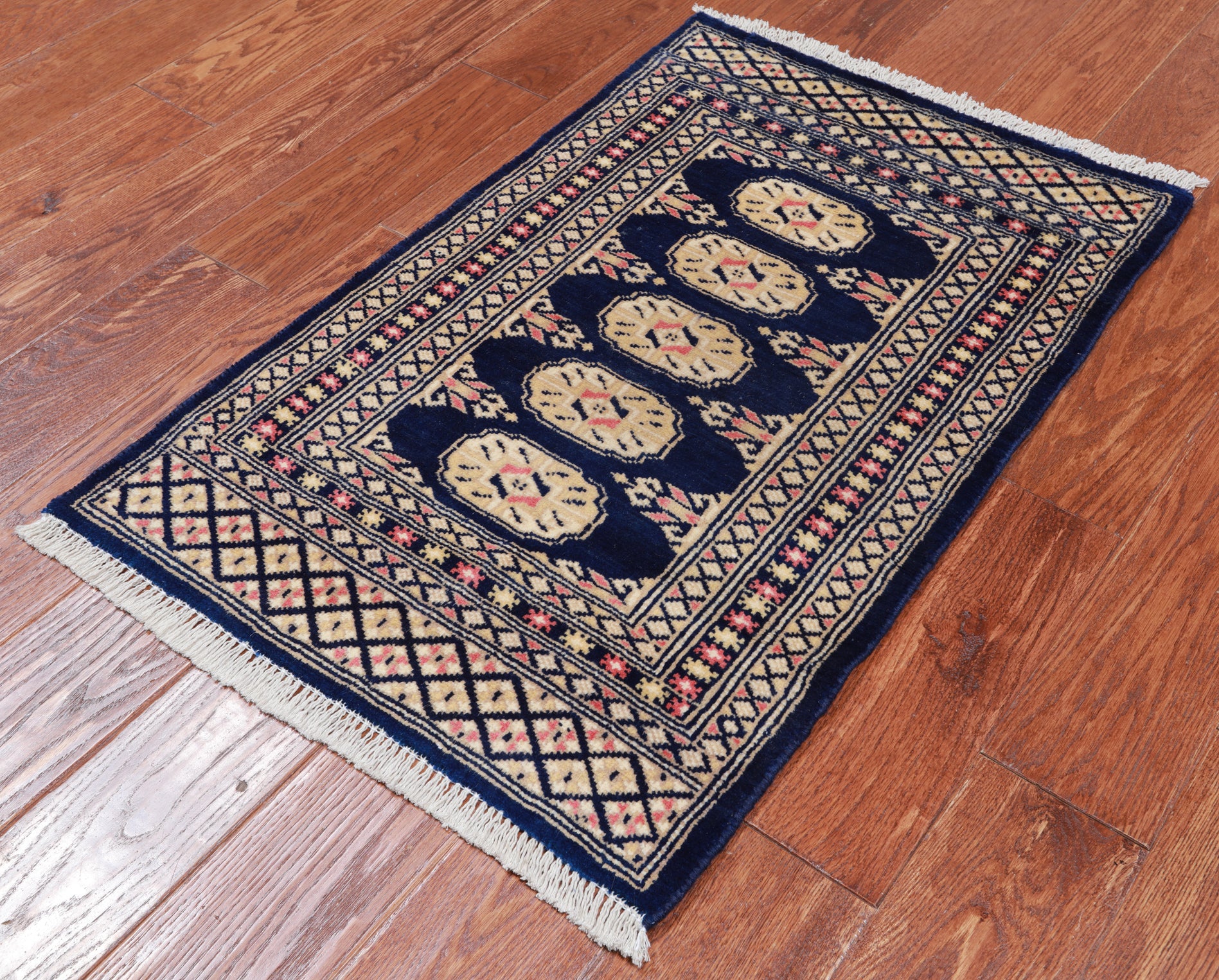 Navy Blue Bokhara Hand-Knotted Wool Rug - 2' 0" X 3' 0"