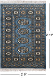 Blue Bokhara Handmade Wool Rug - 2' 0" X 2' 11"