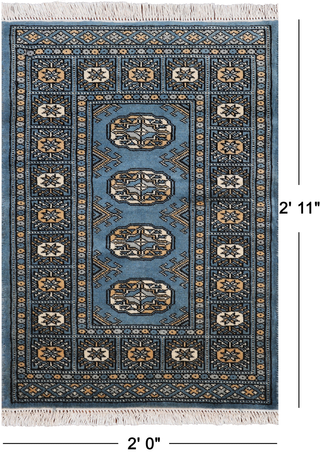 Blue Bokhara Handmade Wool Rug - 2' 0" X 2' 11"