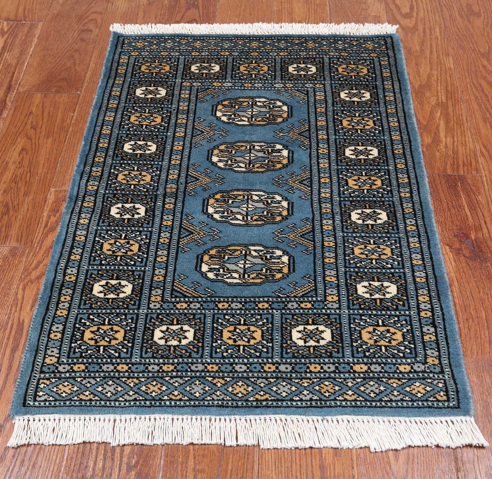 Blue Bokhara Handmade Wool Rug - 2' 0" X 2' 11"