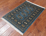 Blue Bokhara Handmade Wool Rug - 2' 0" X 2' 11"