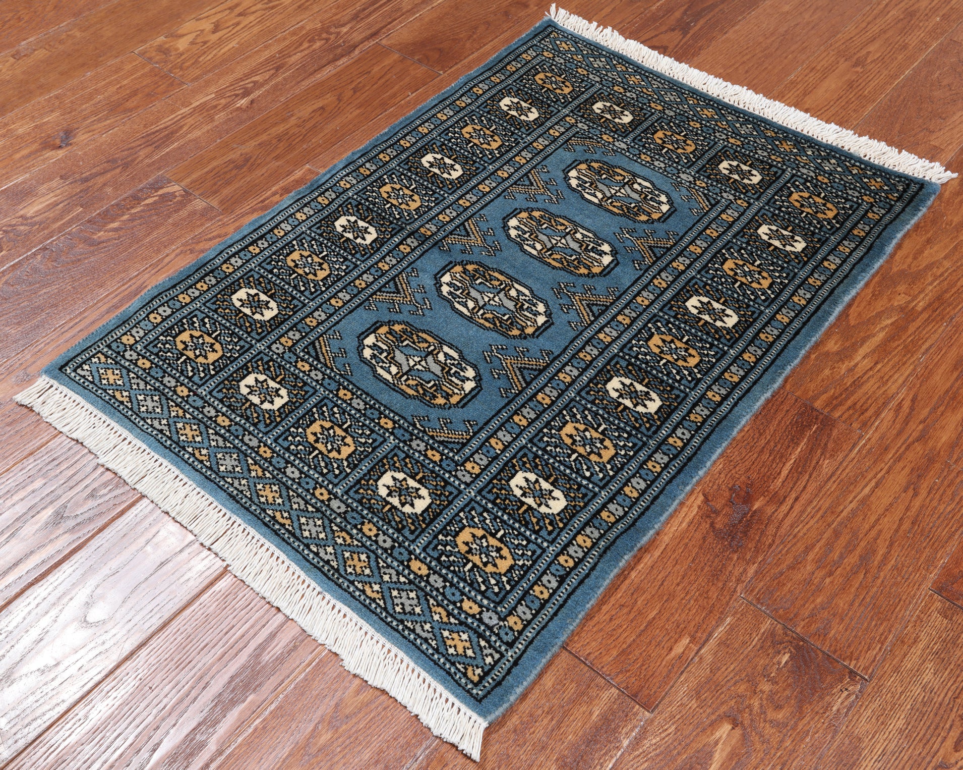 Blue Bokhara Handmade Wool Rug - 2' 0" X 2' 11"