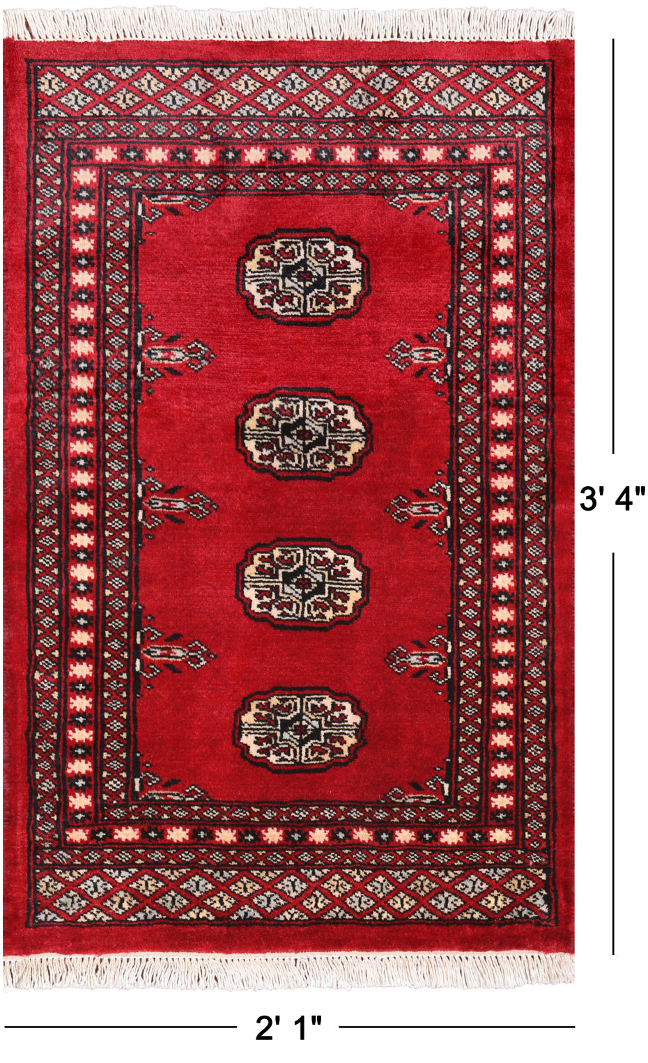 Red Bokhara Handmade Wool Rug - 2' 1" X 3' 4"