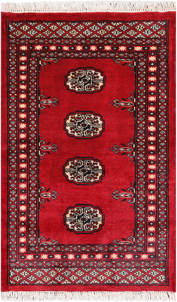 Red Bokhara Handmade Wool Rug - 2' 1" X 3' 4"