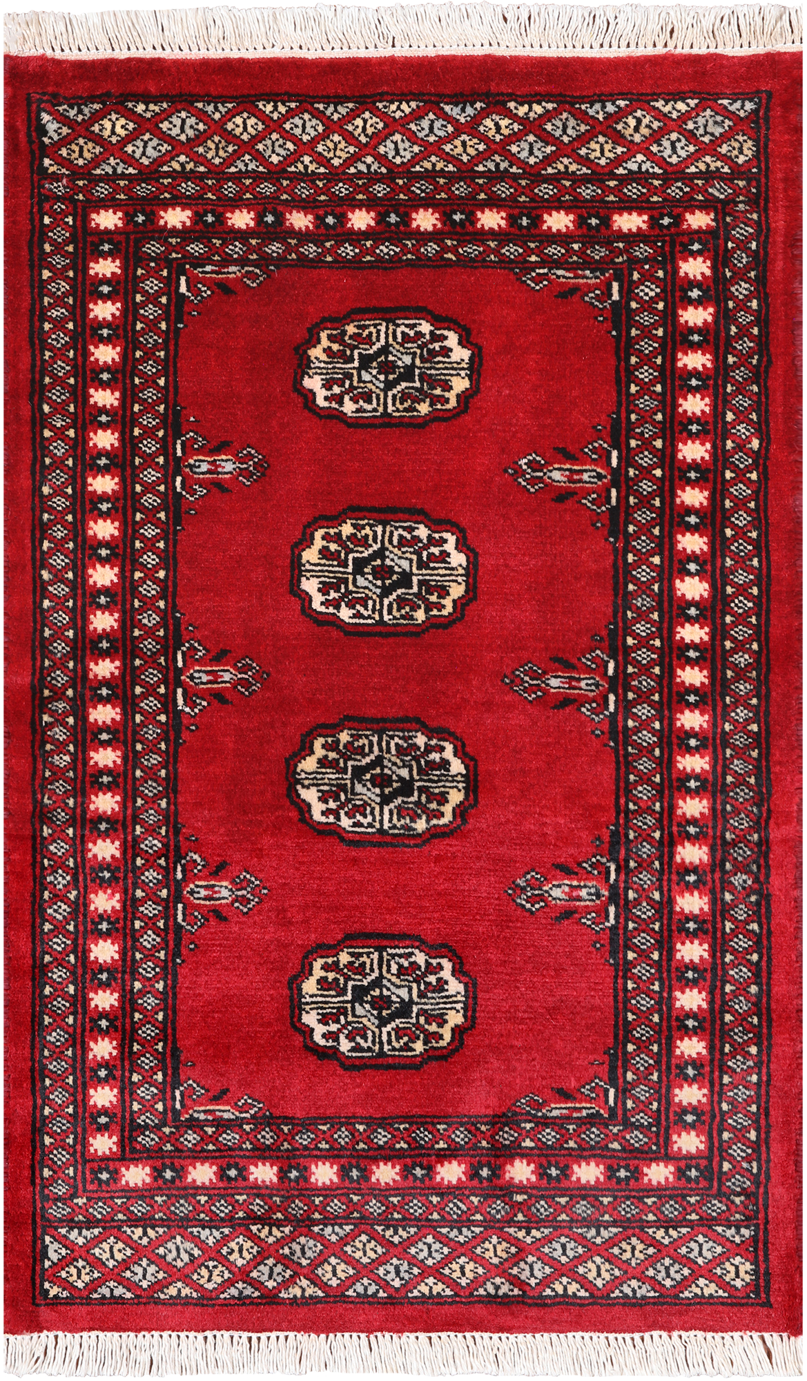 Red Bokhara Handmade Wool Rug - 2' 1" X 3' 4"
