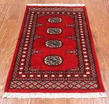 Red Bokhara Handmade Wool Rug - 2' 1" X 3' 4"