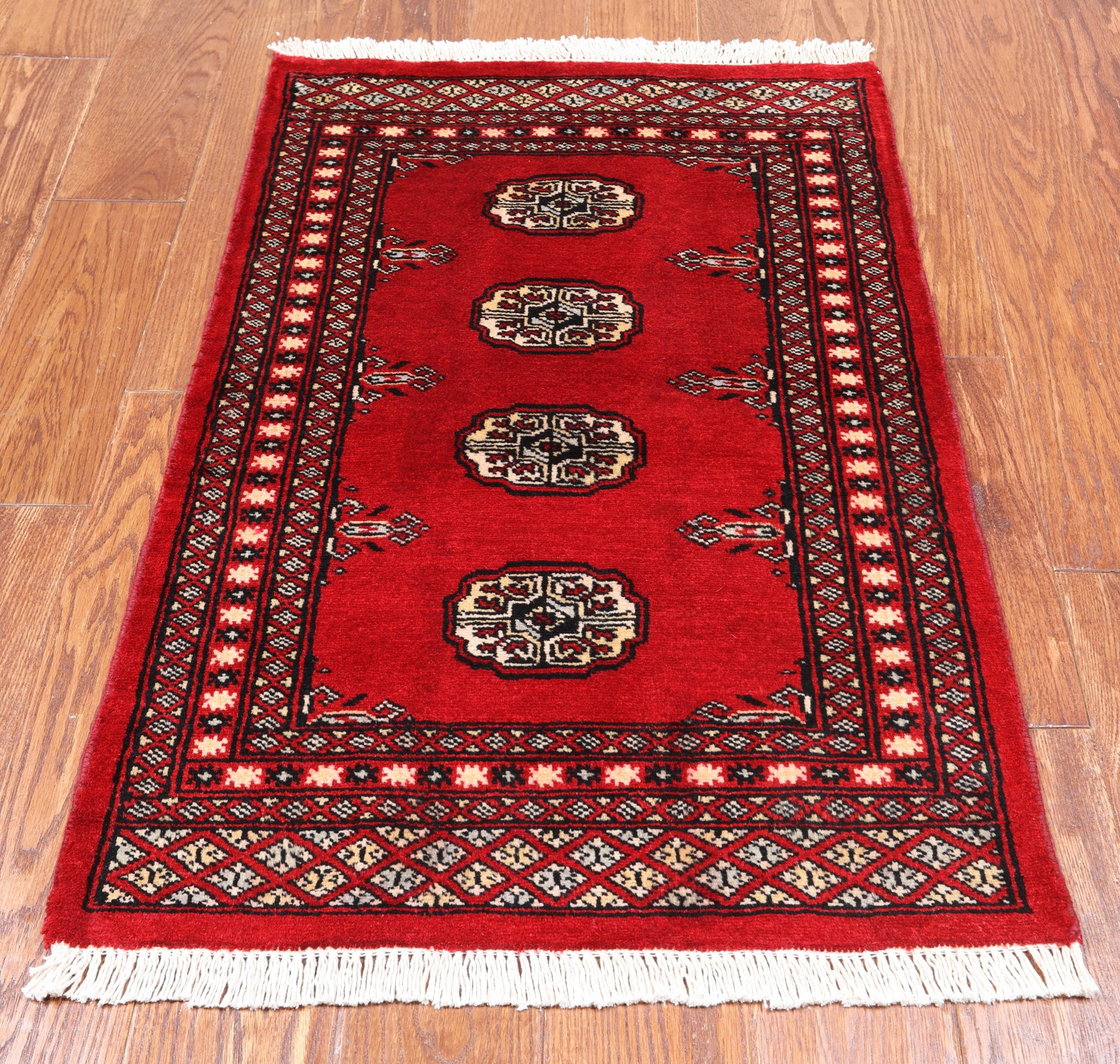Red Bokhara Handmade Wool Rug - 2' 1" X 3' 4"