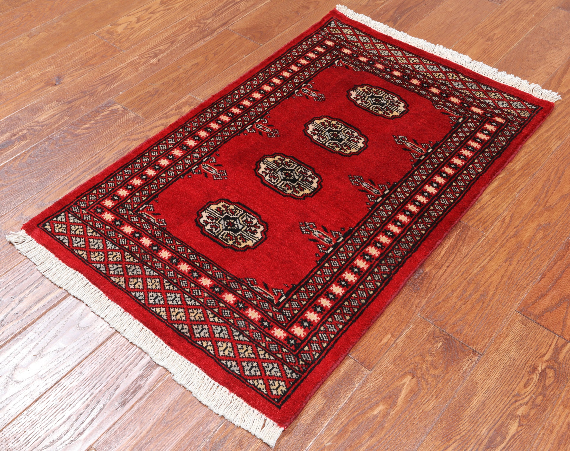 Red Bokhara Handmade Wool Rug - 2' 1" X 3' 4"