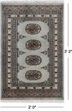 Grey Bokhara Handmade Wool Rug - 2' 0" X 3' 2"