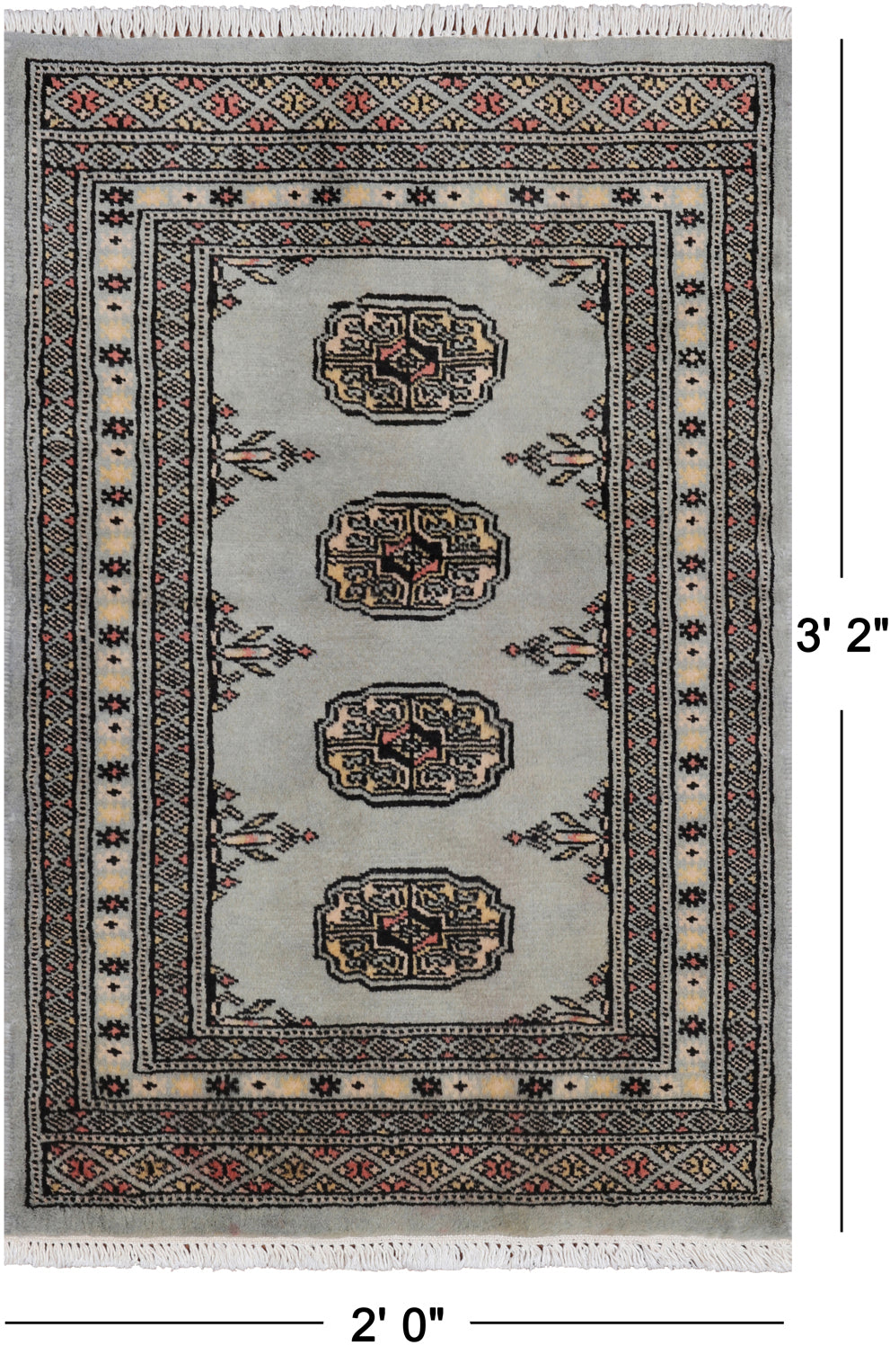 Grey Bokhara Handmade Wool Rug - 2' 0" X 3' 2"