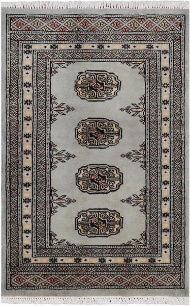Grey Bokhara Handmade Wool Rug - 2' 0" X 3' 2"