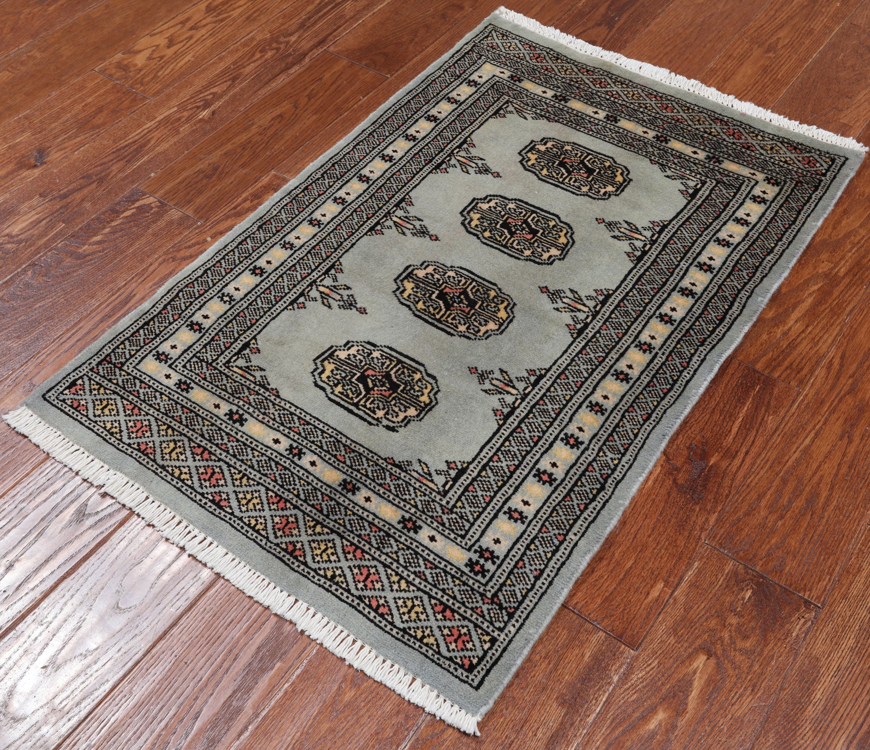 Grey Bokhara Handmade Wool Rug - 2' 0" X 3' 2"