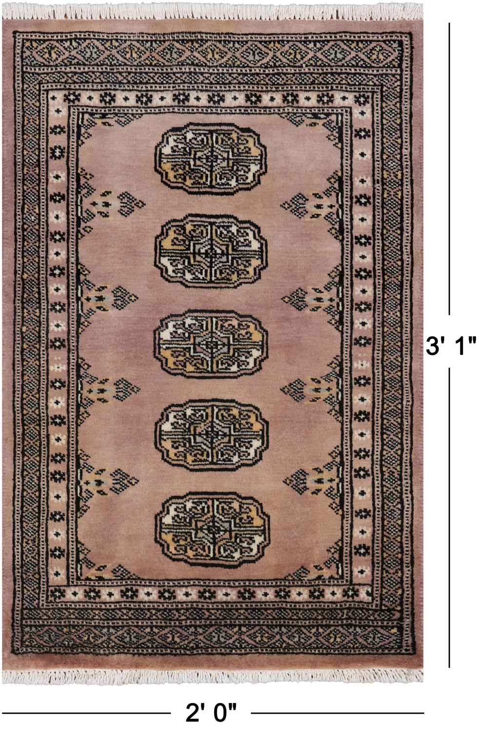 Light Brown Bokhara Hand-Knotted Wool Rug - 2' 0" X 3' 1"