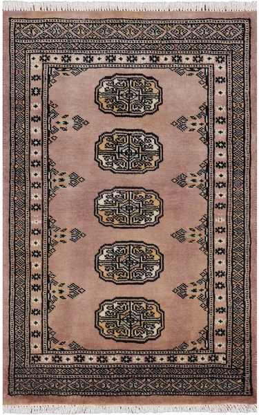 Light Brown Bokhara Hand-Knotted Wool Rug - 2' 0" X 3' 1"