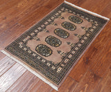 Light Brown Bokhara Hand-Knotted Wool Rug - 2' 0" X 3' 1"