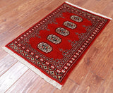 Red Bokhara Hand Knotted Wool Rug - 2' 0" X 3' 0"