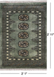 Green Bokhara Handmade Wool Rug - 2' 1" X 2' 11"