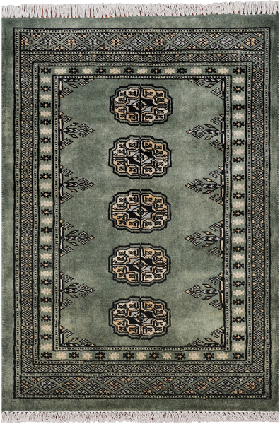 Green Bokhara Handmade Wool Rug - 2' 1" X 2' 11"
