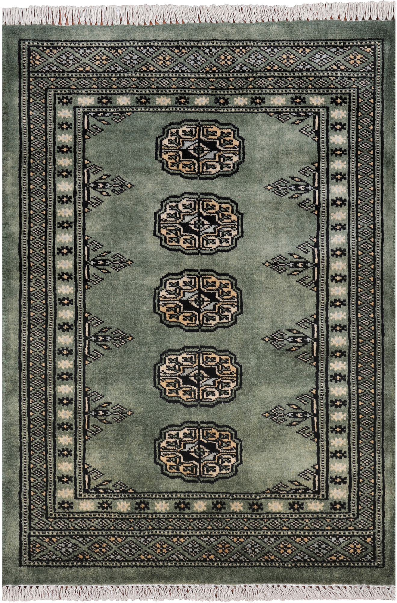Green Bokhara Handmade Wool Rug - 2' 1" X 2' 11"