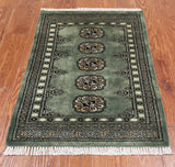 Green Bokhara Handmade Wool Rug - 2' 1" X 2' 11"