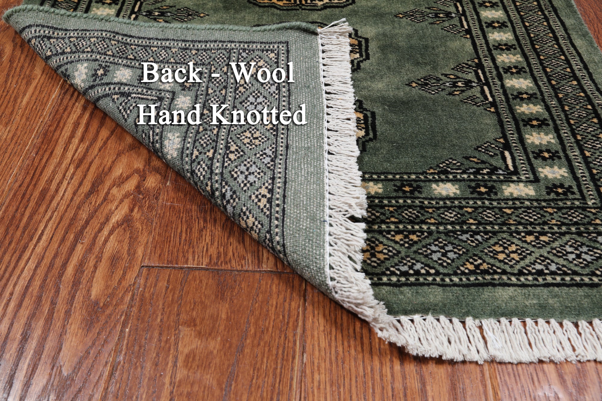 Green Bokhara Handmade Wool Rug - 2' 1" X 2' 11"