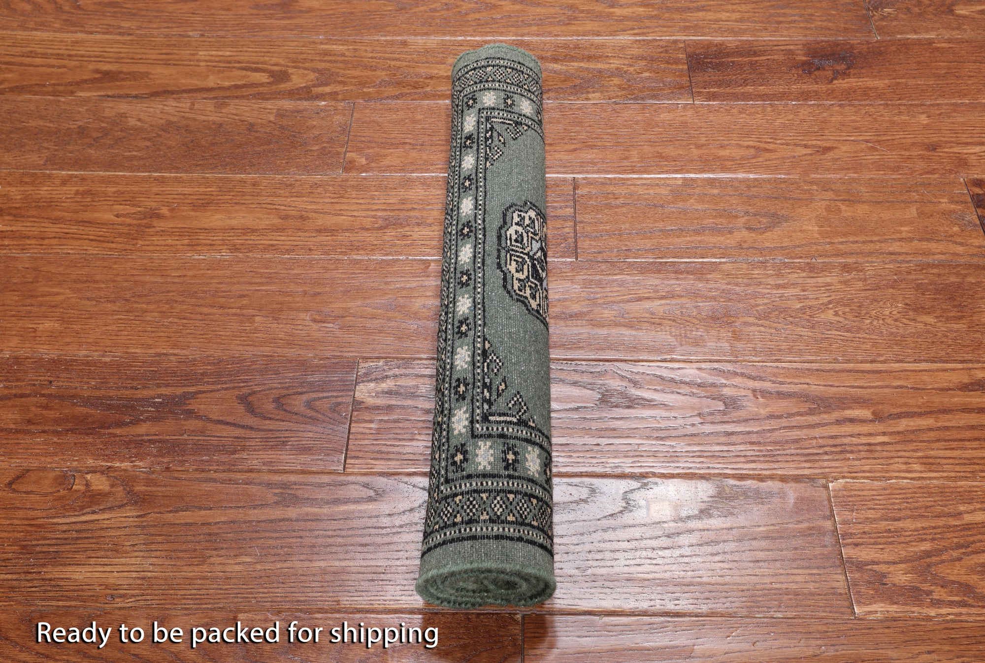 Green Bokhara Handmade Wool Rug - 2' 1" X 2' 11"
