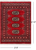 Red Bokhara Hand-Knotted Wool Rug - 2' 0" X 2' 11"