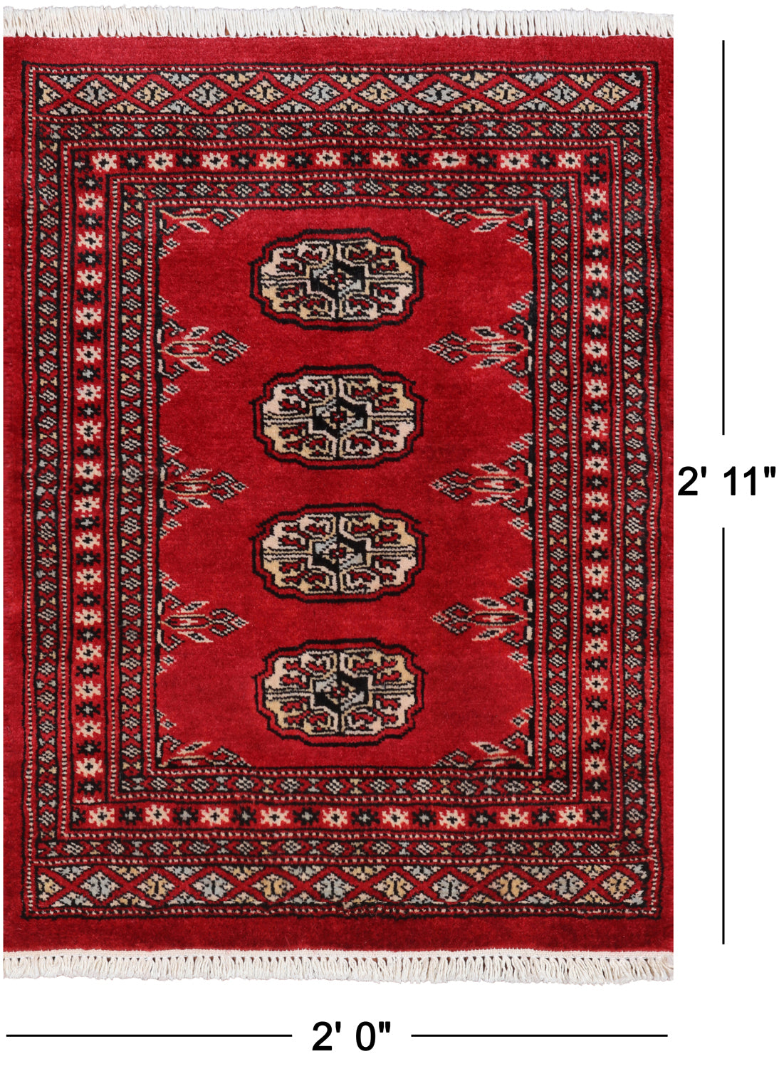 Red Bokhara Hand-Knotted Wool Rug - 2' 0" X 2' 11"