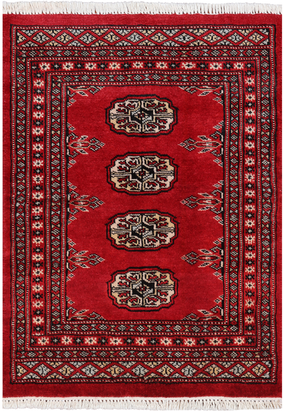 Red Bokhara Hand-Knotted Wool Rug - 2' 0" X 2' 11"
