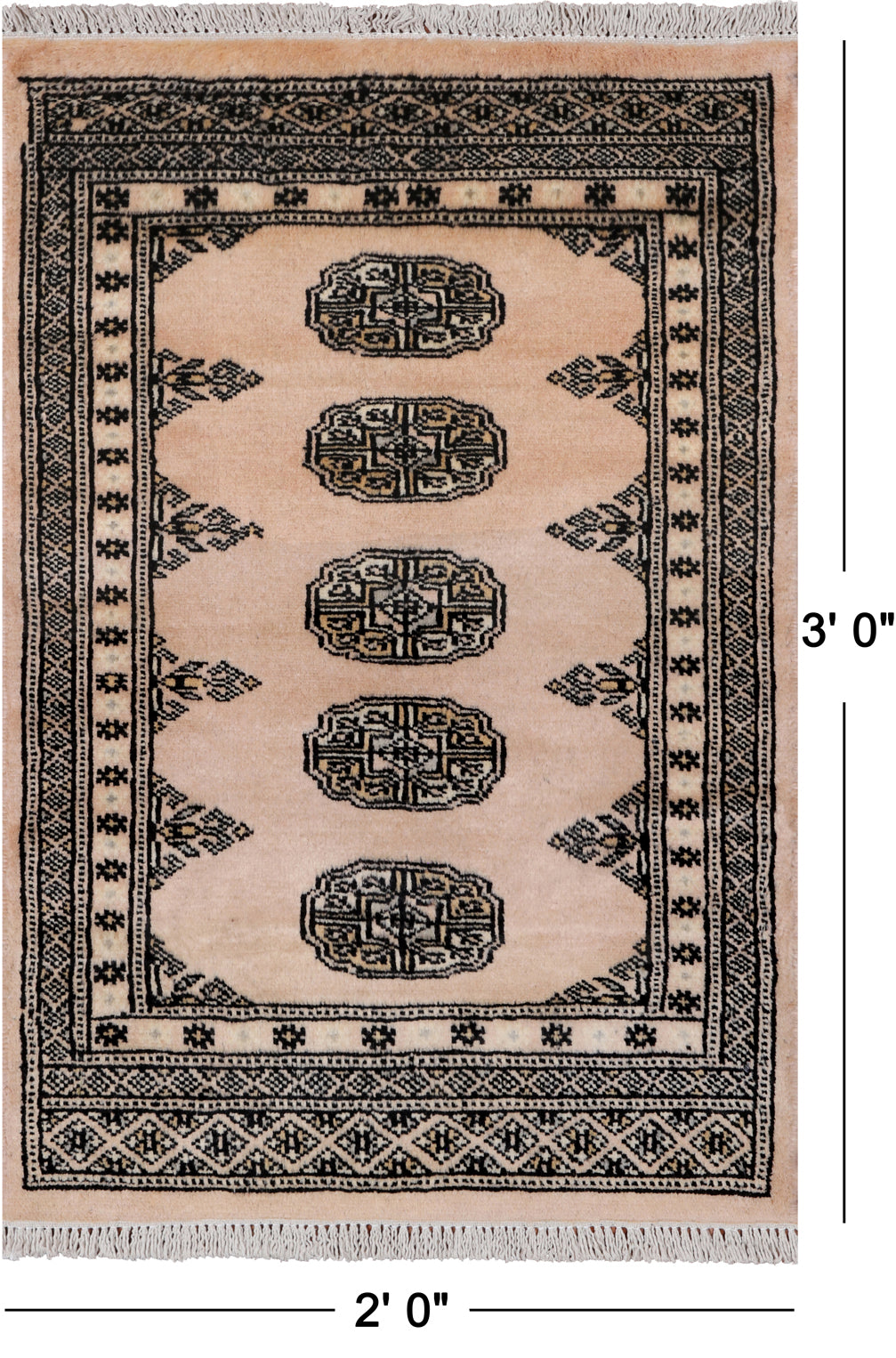 Ivory Bokhara Handmade Wool Rug - 2' 0" X 3' 0"