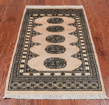Ivory Bokhara Handmade Wool Rug - 2' 0" X 3' 0"